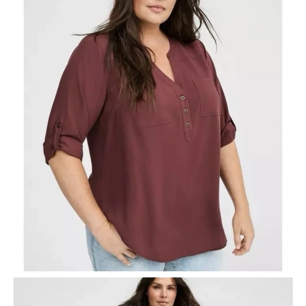 Women's Button-Front Tunic Top - Plum - Picture 2 of 5